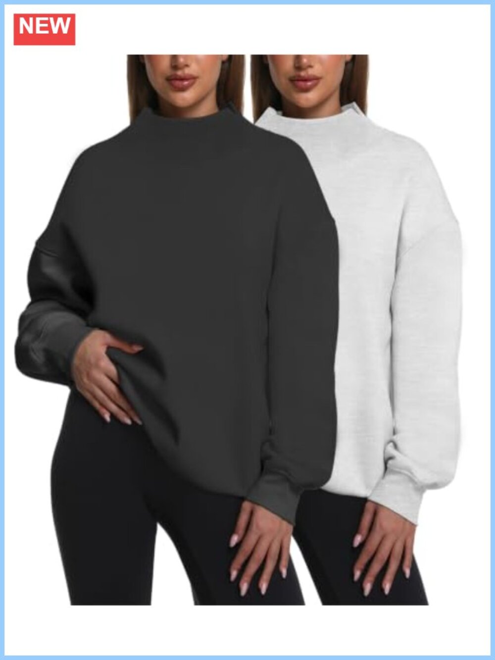 2 Pack Oversized Turtleneck Pullover Fleece Lined Long Sleeve Sweatshirt